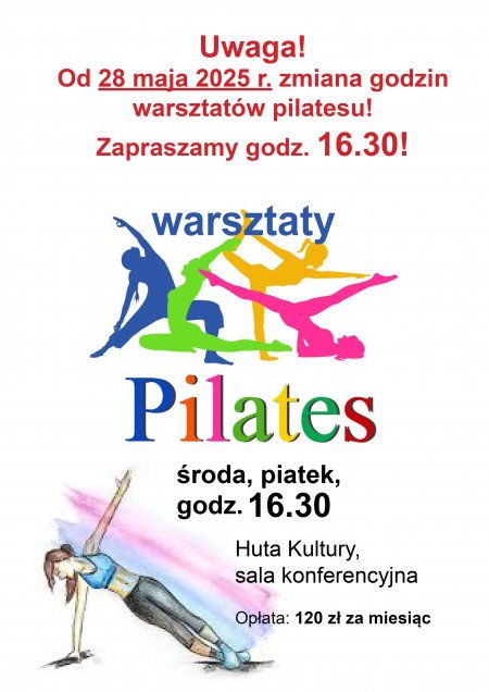 zmiana godzin pilatesu z 18.00 na 16.30.